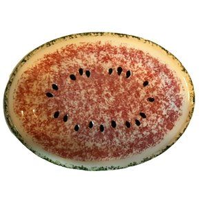 Oval Spongeware Watermelon Dish Embossed